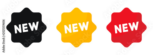 Fotografía New arrival badge set in black, yellow, and red colors for an e-commerce store