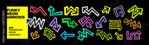 Photos Neon arrow collection, variety of colorful designs on dark background
