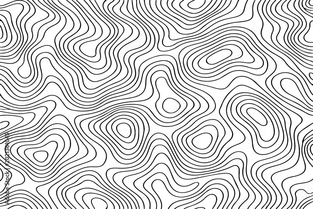 Fototapeta premium Abstract Black and White Topographic Map Featuring Intricate Contour Lines Minimalist Vector Illustration Design Inspired by Elevation, Terrain Mapping, and Geological Surface Patterns.