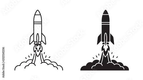 Rocket Ship Launching Taking Off Into Sky For Business Growth Concepts