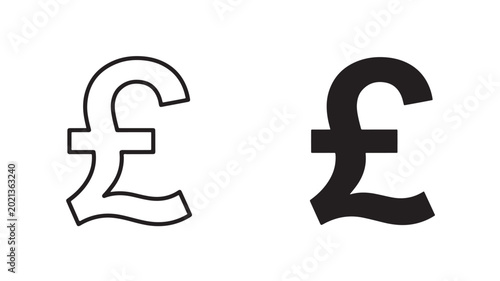 Pound Sterling Symbols Line Art and Solid Black Icons for Currency Financial Concepts