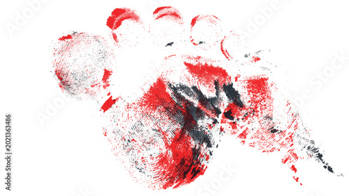 Abstract Red and Black Grunge Footprint Texture with Distressed Paint Effect