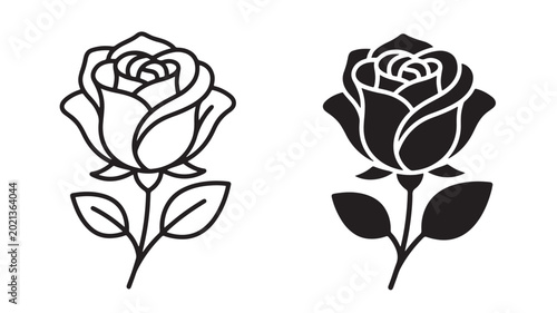 Black and white rose illustrations on isolated background for design and decoration concepts