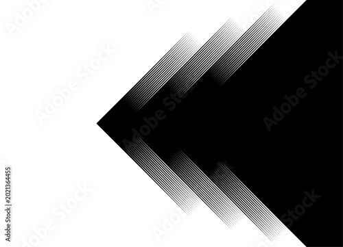Smooth vector transition from black to white with stripes of lines. Arrow, pointer. Modern pattern. Symmetrical Design Element. Cascade, stairs. Modern vector background for covers, advertising, packa