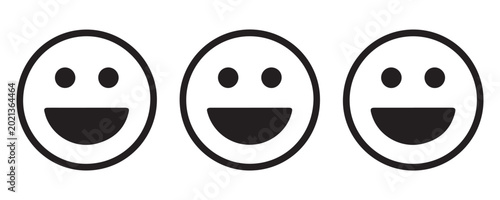 Bild auf Leinwand Three identical wide open mouth laughing smiley face icons for social media and digital feedback