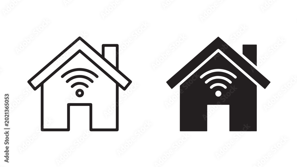 Fototapeta premium Smart Home Icons with WiFi Symbols in Black and White for Technology Concepts