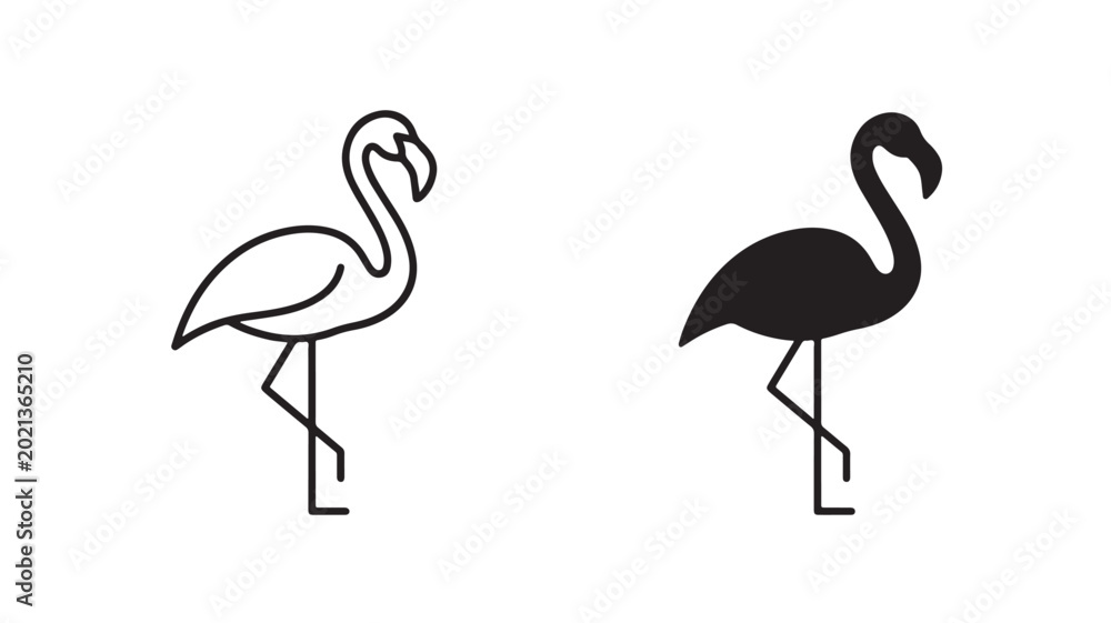 Obraz premium Flamingo Silhouettes Standing Side By Side On White Background For Wildlife And Nature Concepts