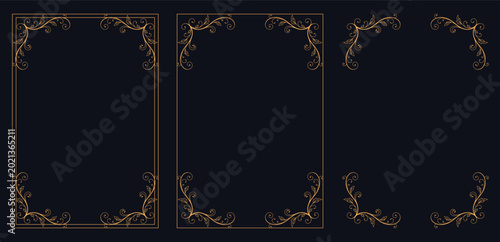 Photos Golden Frames on Dark Background: Elegant frames with intricate golden details adorn a deep background, perfect for adding a touch of sophistication to any design