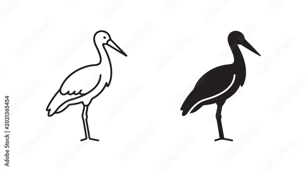 Fototapeta premium Black and white stork silhouettes standing for nature and wildlife concepts