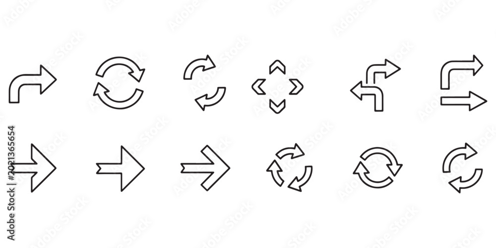 Fototapeta premium Set of black arrows vector. outline arrow icon collection. cursor button, navigation signs