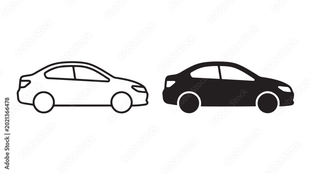Obraz premium Two Cars Side By Side In Black And White For Transportation Concepts