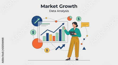 Konstfotografi This image highlights the significance of data analysis in driving market growth, showcasing a professional engaged in interpreting metrics and statistical trends visually