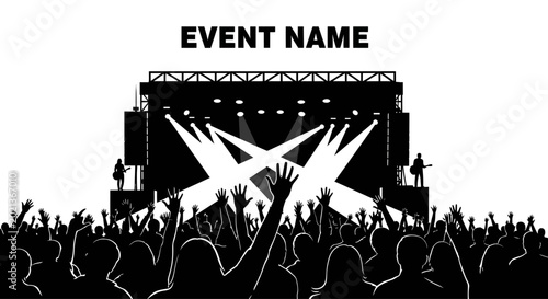 Photos Silhouette of a large music concert crowd with stage lights and performers