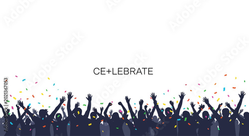 Tableau sur toile A crowd of people celebrating with hands raised in the air.