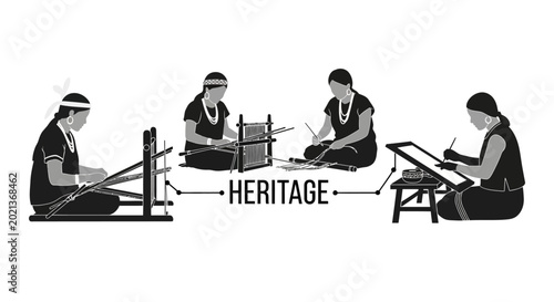 Bild auf Leinwand Indigenous women weaving traditional textiles representing cultural heritage and craftsmanship