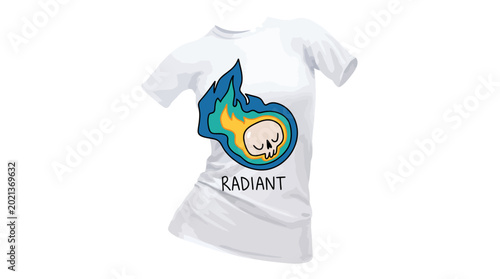 Фотография This vibrant t-shirt design features an edgy skull surrounded by colorful flames, conveying a sense of coolness and individuality perfect for fashion enthusiasts