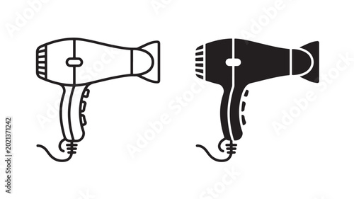 Hair Dryer Icons Black And White Line Art For Beauty And Haircare Concepts