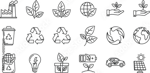 Valokuva 18 Environmental and Sustainability Icon Set with Recycling, Renewable Energy, a