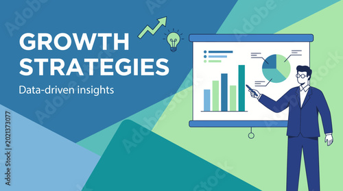 Tableau sur toile An illustration showing a professional presenting growth strategies using data-driven insights, emphasizing the importance of analytical thinking and effective decision-making for business success
