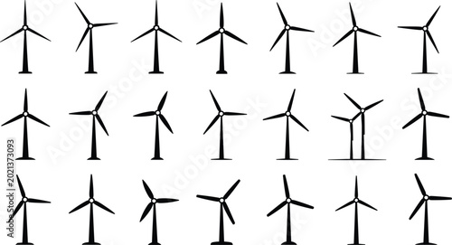 Photos Wind Turbine Silhouette Set with Rotating Blade Positions Renewable Energy Vecto