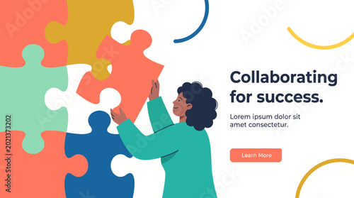 Fotografi This image depicts a person actively engaging in collaborative puzzle solving, symbolizing teamwork, unity, and the essence of achieving success together as one