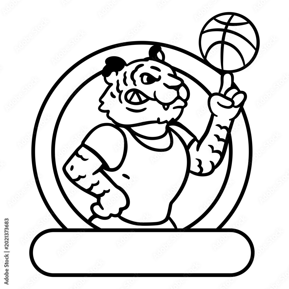 Fototapeta premium Energetic tiger sports character design with basketball t-shirt design