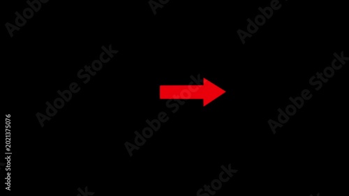 Direction arrow symbol right indicator animation on black background. Simple red pointer showing opposite direction. Right direction arrow icon motion graphics animation
