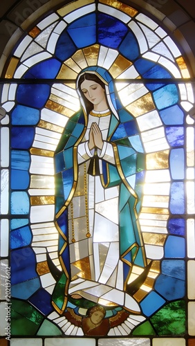 Artistic Oil Painting of Our Lady Virgin Mary with Ethereal Light and Golden Halo