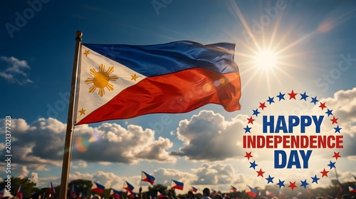 Philippine flag waving proudly under bright sun on independence day.
