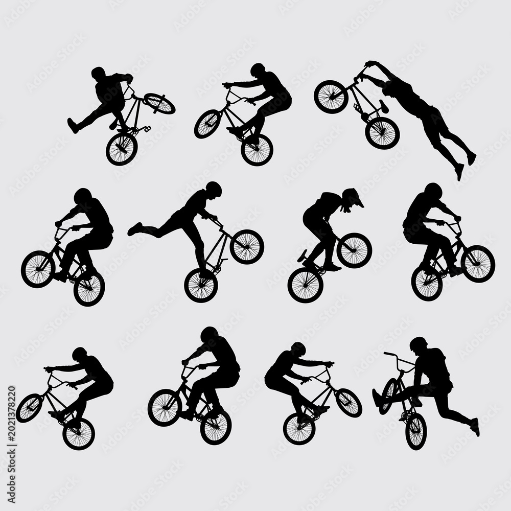 Fototapeta premium BMX Freestyle Bike Rider Silhouettes Set