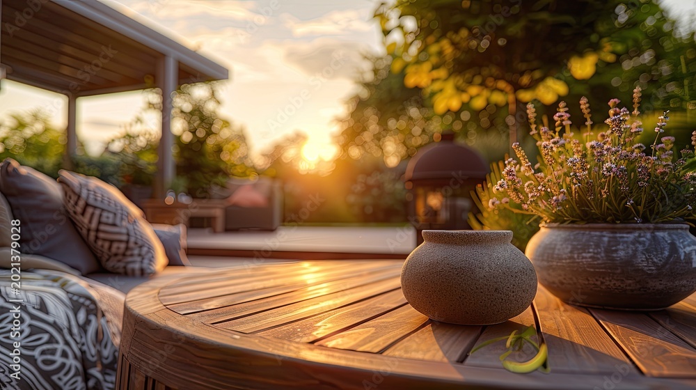 Fototapeta premium Golden Hour Relaxation in a Wicker Oasis