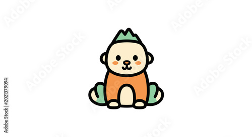 Cartoon monkey in orange outfit sitting.