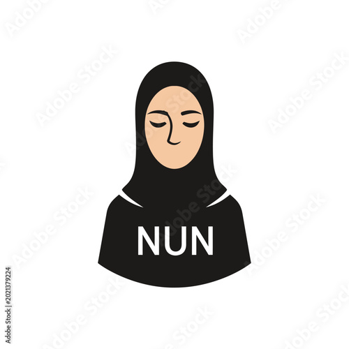 Cartoon nun in black habit.