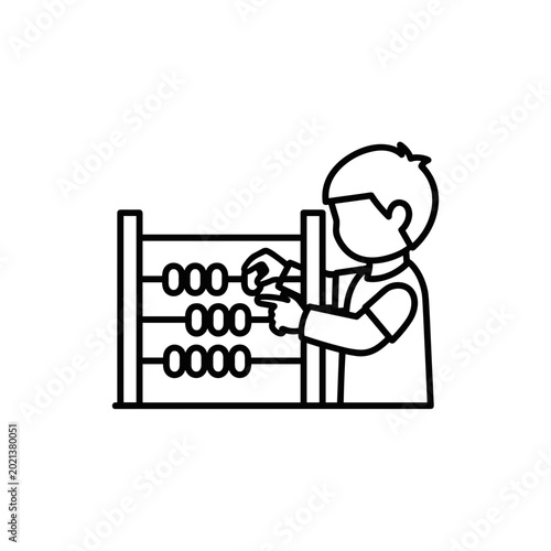 Young boy playing with abacus in educational setting  