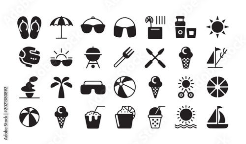 Bilde på lerret Summer vacation icons collection for beach travel and outdoor recreation