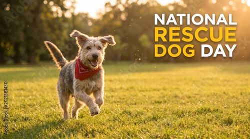 Happy Rescue Dog in Sunny Park Banner for National Rescue Dog Day Awareness Campaign