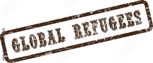 Obraz na płótnie Distressed brown rubber stamp signifying global refugees and their urgent need f
