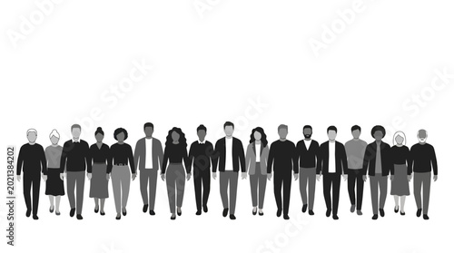 Photos Diverse group of professional people walking forward together in a line