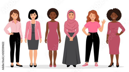 Foto Diverse group of professional women in pink clothing standing together