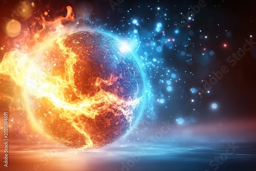 Celestial Inferno: A vibrant cosmic display shows a planet engulfed in fiery, energetic chaos, showcasing the raw, untamed power of the cosmos.