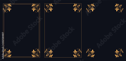 Foto Elegant Gold Leaf Frames: Intricate gold leaf designs adorn dark backgrounds, creating a sophisticated visual that exudes luxury and refinement