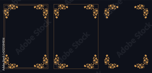 Tableau sur toile Elegant Golden Frames: Intricate golden frames adorn a deep, dark background, exuding timeless sophistication and artistic flair