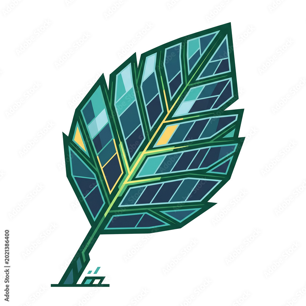 Fototapeta premium Green technology concept: Flat design solar energy leaf icon.