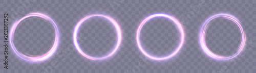 Vector glowing pink and purple ring outlines on a transparent background. Soft neon circle effects for magical portals and glowing frames.