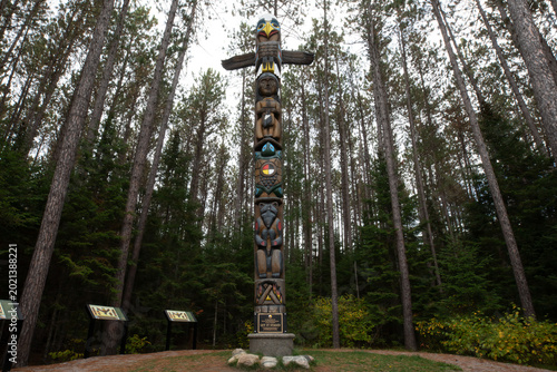 Totem Pole in Forest Woodland Algonquin Park Canada