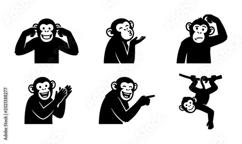 Canvas Print Monkey Emote Icons, Primate Expression Set, Chimpanzee Gestures Collection, Play