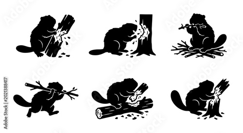 Canvastavla Beaver Building Set, Wildlife Vector Icons, Forest Animal Actions, Nature Crafti