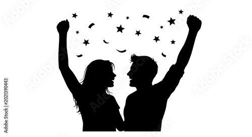 Tableau sur toile Silhouette of happy couple celebrating.