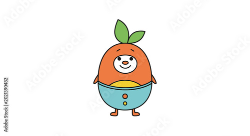 Fotografie Cartoon orange character with green leaves.