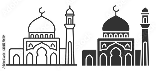 Schilderij op canvas mosque building icon set religious architecture symbols on transparent backgroun